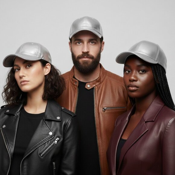 Silver Genuine Leather Cap Leather Baseball Cap Handmade Leather Cap Unisex main image 5